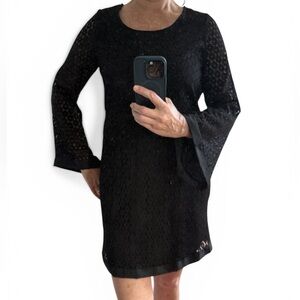 Espresso Black Lace Shift Dress with Bell Sleeves size M